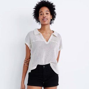 Madewell Crochet Polo Top Cream XXS